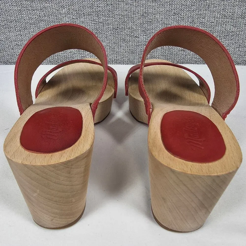MADEWELL WOMEN'S CLARA RED LEATHER CLOG SANDALS – SIZE 7 – WOOD BLOCK HEELS